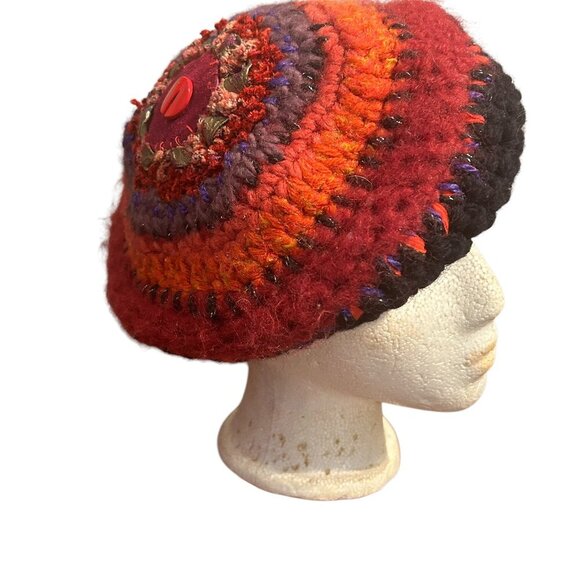 Handmade Vtg Wool Beret Colorful Hat Winter Toque‎ Pink Bohemian Boho Multicolor - Picture 8 of 10